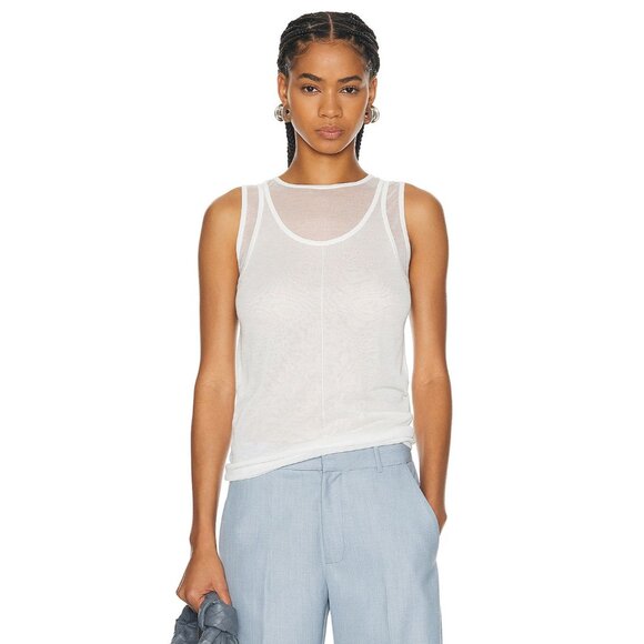 St. Agni Tops - St. Agni Semi Sheer Double Layer Tank Top in White
